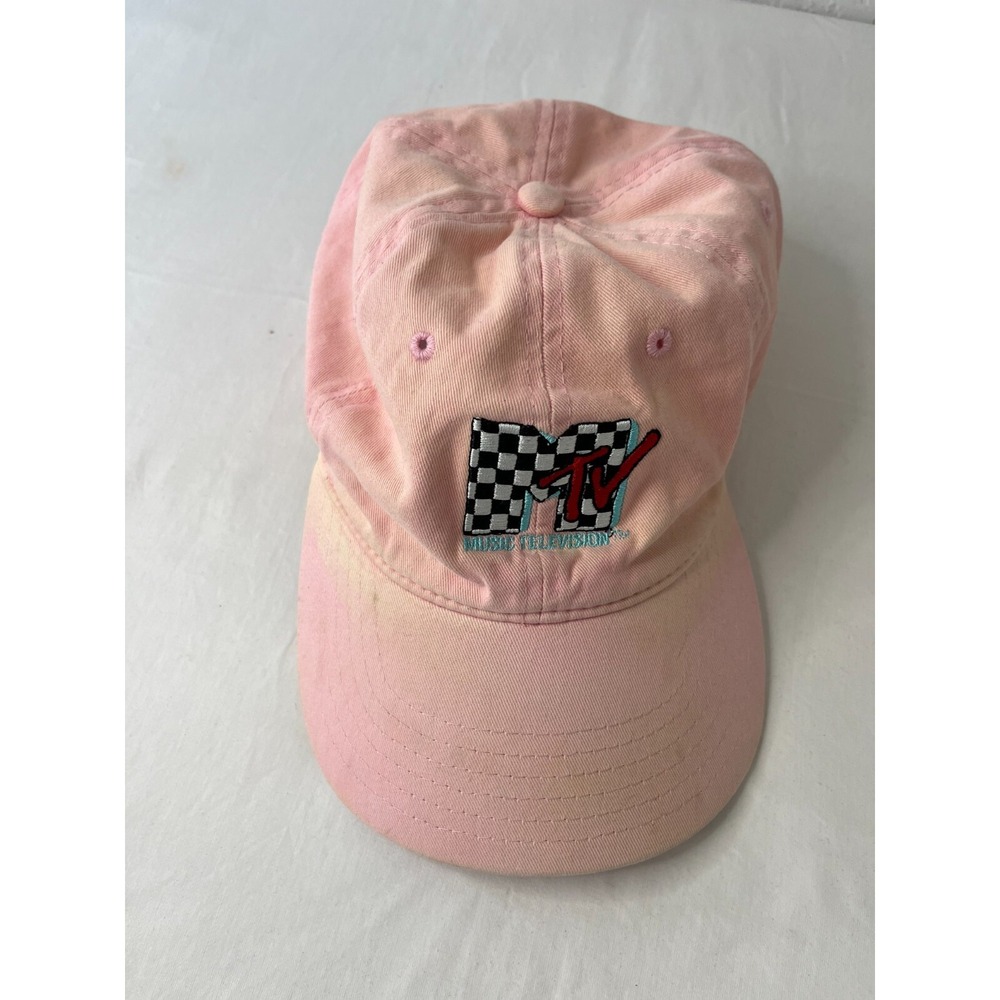 MTV Hat‎ Cap Strap Back Pink Womens Casual Music Television Checkered